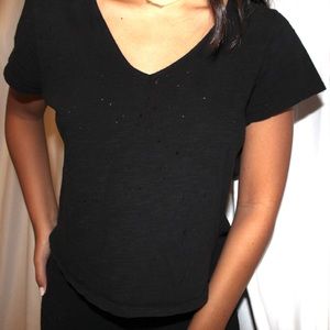 Ripped Holes Black V-neck Shirt